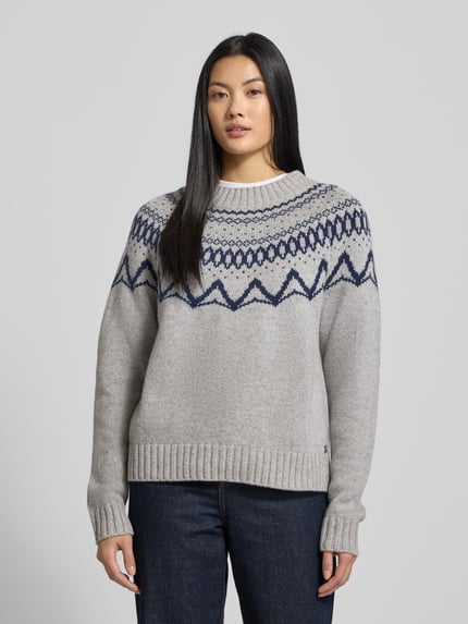 Fynch-Hatton Relaxed Fit Pullover aus reiner Wolle in Strick-Optik Hellgrau Melange 4