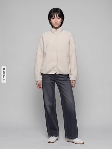 Jake*s Casual Regular fit sweatjack van teddybont Ecru - 1
