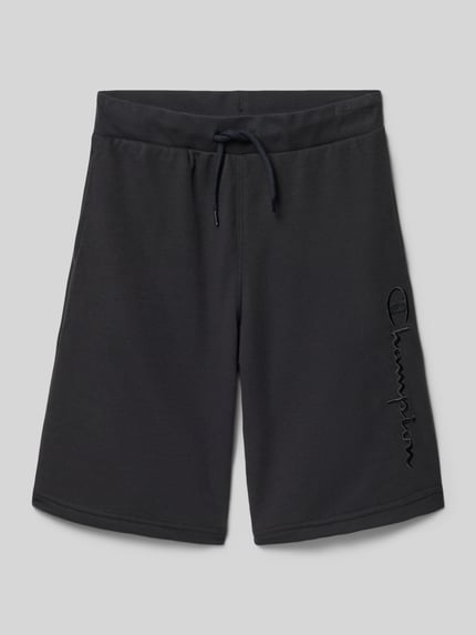Produktfoto, Sweatshorts mit Label-Stitching und elastischem Bund von CHAMPION in Dunkelgrau, Relaxed Fit, glatte Baumwoll-Mix-Textur