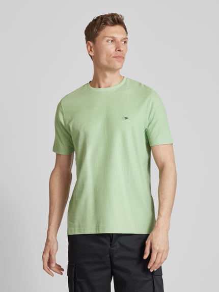Fynch-Hatton T-Shirt mit Logo-Stitching Hellgruen Melange 4