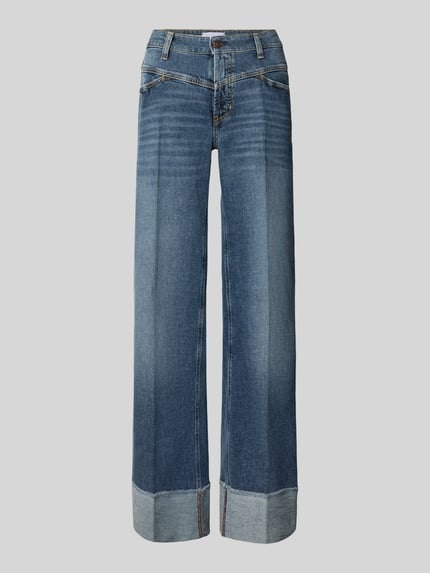 Produktfoto, blaue Loose Fit Jeans aus Baumwoll-Mix Modell 'ANTONIA' von CAMBIO, breite Beine, sichtbare Nähte, Damen Wide & Loose Fit Jeans