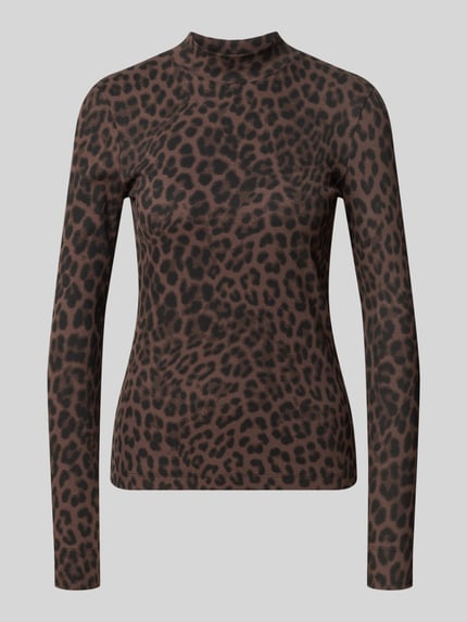 Jake*s Casual Langarmshirt mit Rippstruktur Dunkelbraun 2