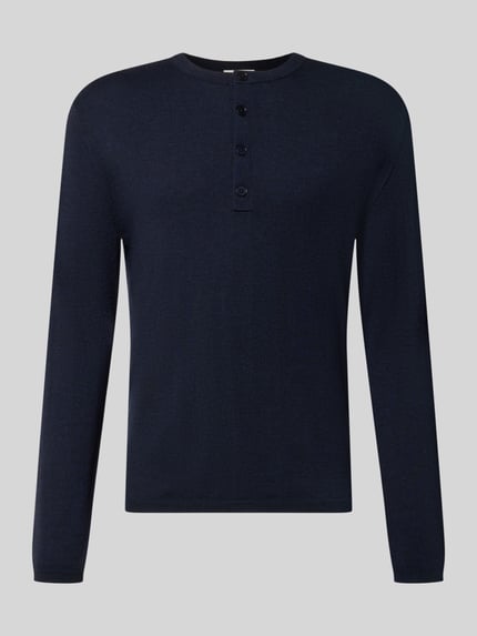 Produktfoto, Strickpullover mit Henley-Kragen van DRYKORN, puur katoen, recht model, ribboorden, kleur donkerblauw, Heren