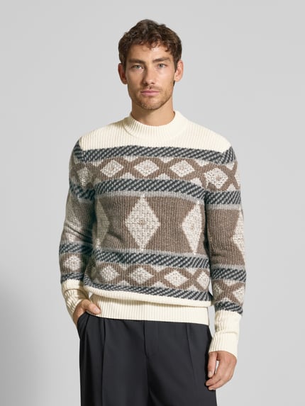 bugatti Regular Fit Strickpullover aus Woll-Mix Beige 4