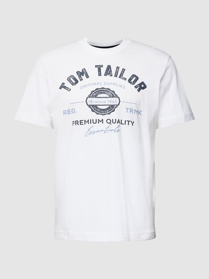 Tom Tailor T-shirt o kroju regular fit z czystej bawełny z nadrukiem z logo Biały 2