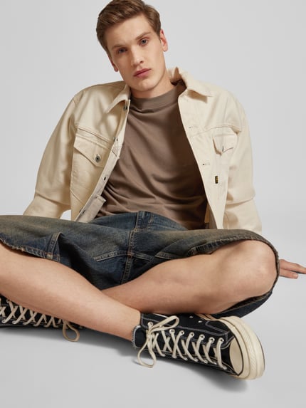 JACK & JONES T-shirt met geribde ronde hals, model 'BRADLEY' Lichtbruin - 3