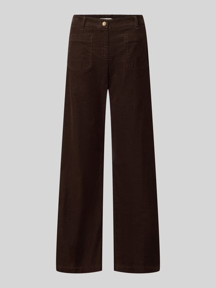 Produktfoto, donkerbruine wide leg corduroy broek van katoenmix model 'maine' van Brax, dames corduroy broek