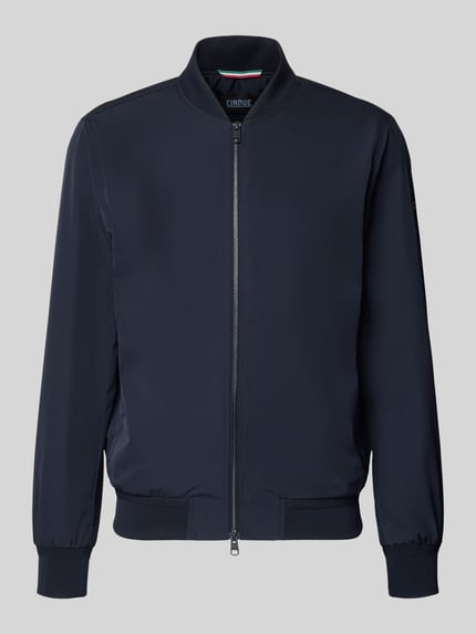 Produktfoto, granatowa Regular Fit Jacke mit Stehkragen Modell 'Rapid' von CINQUE, dwa zamki, elastyczne wykończenia, gładka faktura