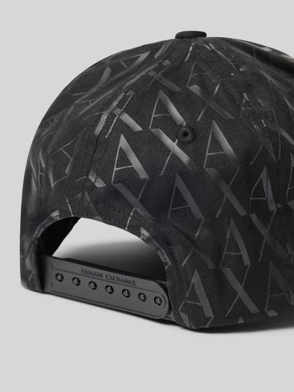Produktfoto, Basecap mit Logo-Print und verstärktem Schirm von Armani Exchange aus reiner bawełna, otwory wentylacyjne, regulowany pasek z tyłu
