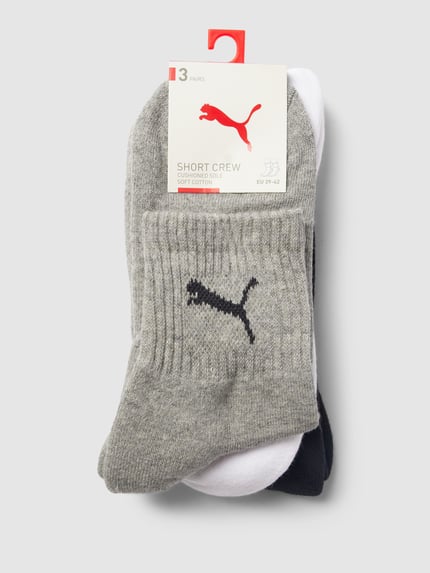 PUMA Sokken met labeldetail in een set van 3 paar, model 'SHORT CREW' Middengrijs - 3