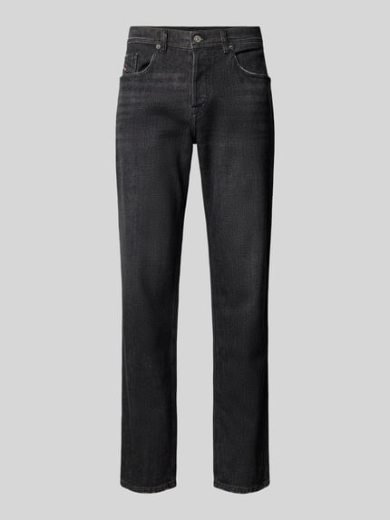 Produktfoto, Straight Fit Jeans aus Baumwoll-Mix von Diesel, schwarze 5-Pocket-Denim mit Reißverschluss, strukturierte Oberfläche