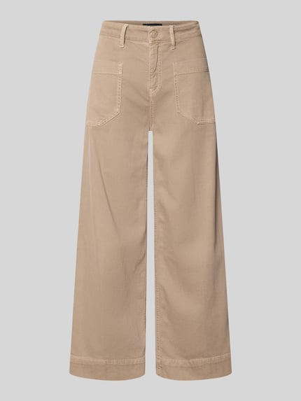 Produktfoto, beige Wide Leg Jeans mit aufgesetzten Taschen Modell 'MIRU' von Raffaello Rossi aus Baumwoll-Mix mit Leinen-Anteil, 6/8-Länge.