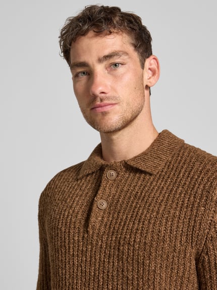 Jake*s Studio Men Sweter z dzianiny z kołnierzykiem typu kent Ciemnobrązowy melanż 3