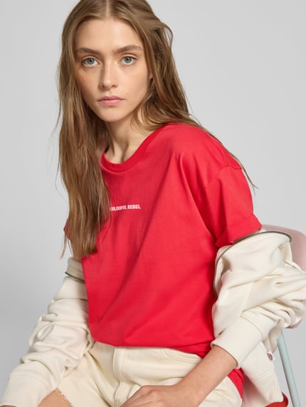 Colourful Rebel T-shirt met labelprint Rood - 3