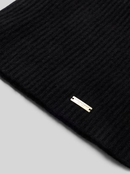 Produktfoto, Balaclava aus reinem Kaschmir von Seeberger in schwarzer Ripp-Strick-Optik mit Label, feine Struktur, Damen Balaclava