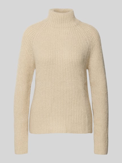 Jake*s Collection Gebreide pullover in riblook met opstaande kraag Ecru - 2