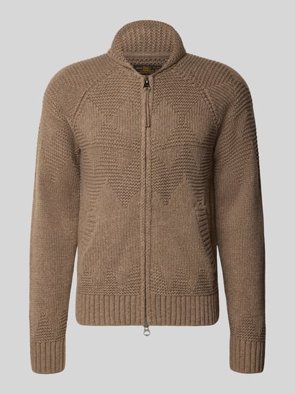 Produktfoto, Strickjacke mit Zweiwege-Reißverschluss Modell 'LUKE' von JACK & JONES in Braun, Material-Mix mit Woll-Anteil, strukturierte Oberfläche, Regular Fit, Umlegekragen.