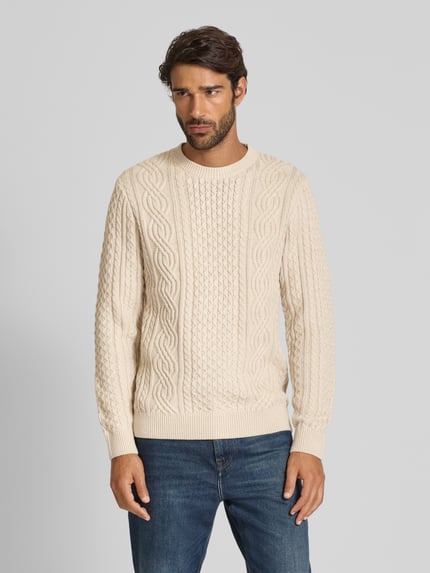 JACK & JONES Premium Sweter z dzianiny z prążkowanymi wykończeniami model ‘BLUSEAN’ Złamany biały melanż 4