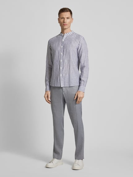 Michael Kors Slim Fit Leinenhemd mit Stehkragen Marine 1