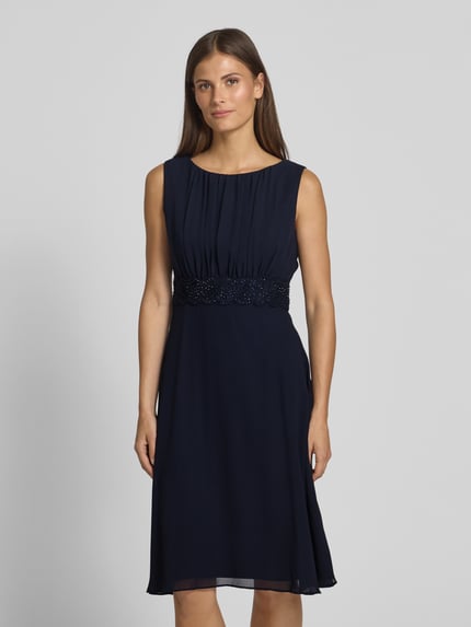 Christian Berg Cocktail Knielanges Cocktailkleid mit Taillenband Marine Melange 4