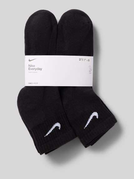 Produktfoto, czarne skarpety z mieszanki bawełny, białe logo Nike, zestaw 6 par Socken aus Baumwoll-Mix im 6er-Pack von Nike, męskie