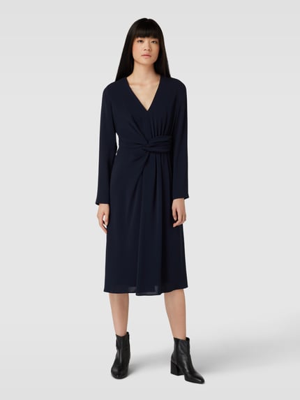 Max Mara Studio Midikleid mit V-Ausschnitt Modell 'MAMMOLA' Dunkelblau 4