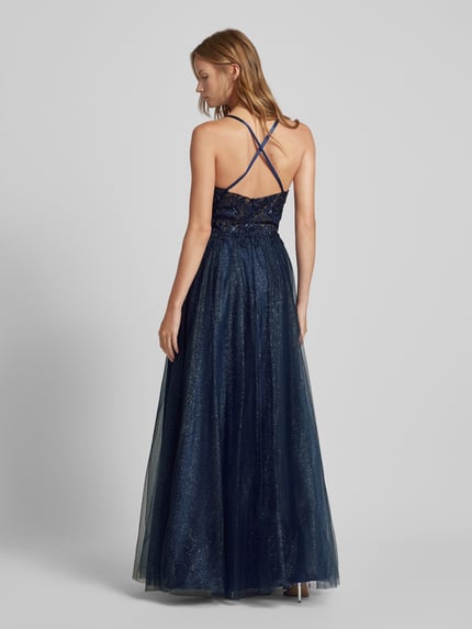 LUXUAR FASHION Getailleerde avondjurk met siersteentjes Donkerblauw - 5