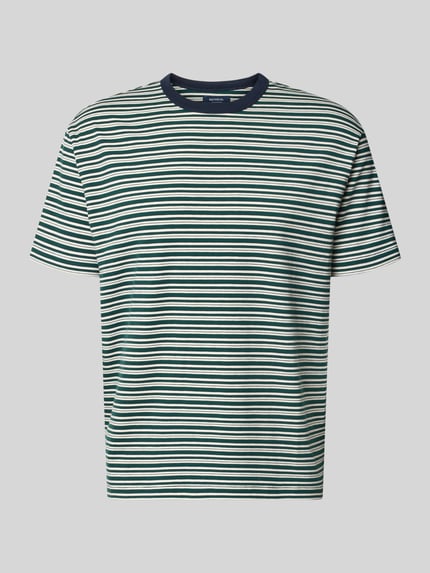Produktfoto, Regular Fit T-Shirt mit Viskose-Anteil von MCNEAL, Baumwollmix, weiße und dunkelgrüne Streifen, Rundhals, kurzärmlig, Streifen-Muster