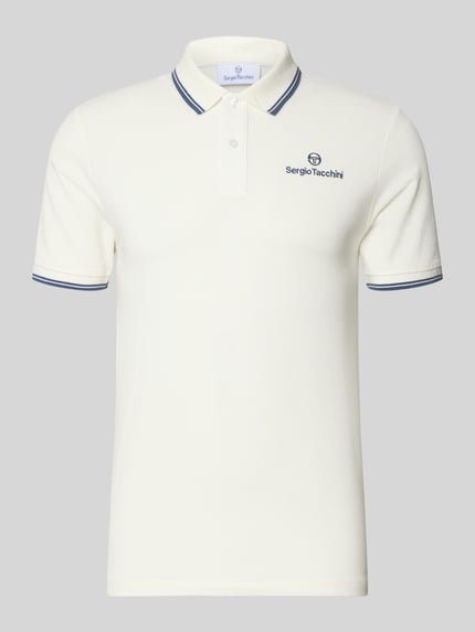 Sergio Tacchini Slim Fit Poloshirt mit Logo-Stitching Modell 'Reed' Offwhite 2