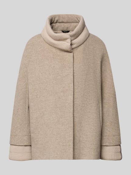 Produktfoto, Jacke aus Lanawolle-Mix mit Stehkragen und Eingrifftaschen von ICONS Cinzia Rocca in Beige, lockerer Schnitt, glatte und weiche Textur