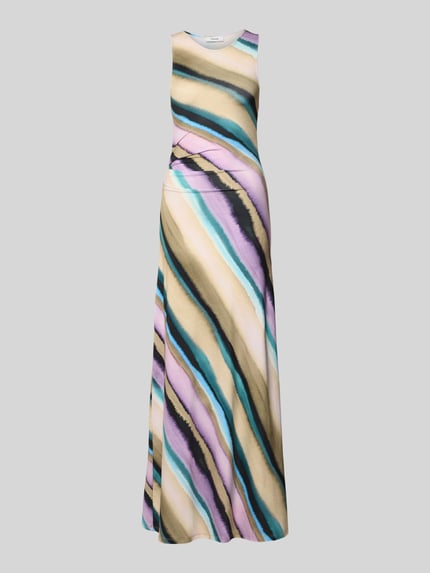 Produktfoto, Slim Fit maxi-jurk model 'Tsane' van Topshop in elastische materiaalmix met geplooide details, mouwloos design, ronde hals, multicolor strepen.