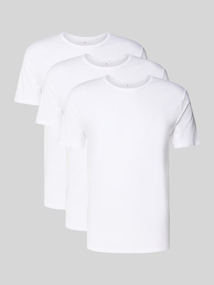 Produktfoto, Slim Fit T-Shirt Set aus Baumwoll-Mix im 3er-Pack von Tommy Hilfiger, unifarben, weiß, Rundhals, kurzarm, Stretchmaterial
