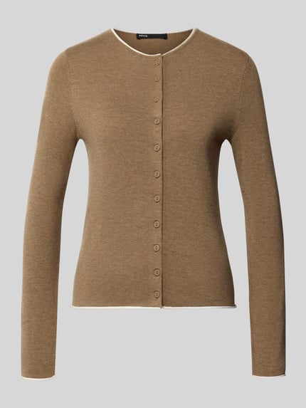 Produktfoto, Strickjacke mit Rundhalsausschnitt Modell 'LUCCAPK' von MANGO, beige Farbe, feiner Baumwoll-Mix, Slim Fit, Knopfleiste, glatte Struktur