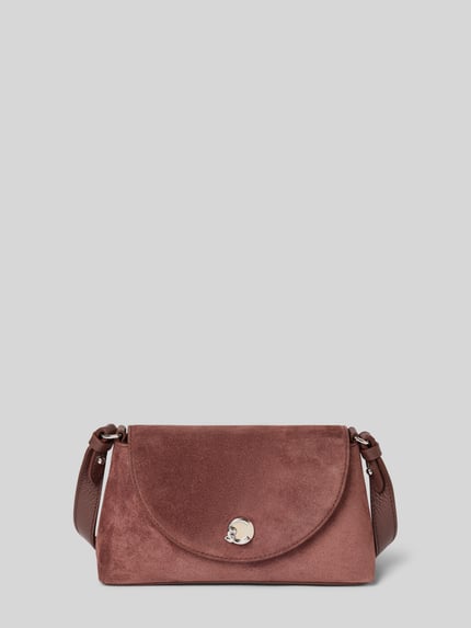 Produktfoto, Shoulder Bag aus echtem Leder Modell 'Nikla' von Coccinelle in Braun, glatte Textur, silberner Verschluss, Überschlag, Schulterriemen, 20x12x5 cm, 128 cm Riemenlänge