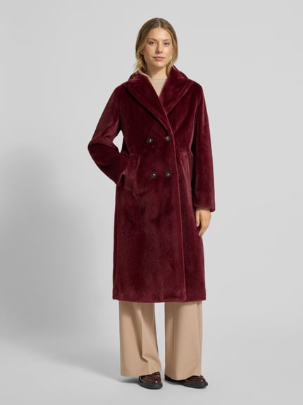 Marc Cain Regular fit lange jas van teddybont in maxilengte Bordeaux - 4