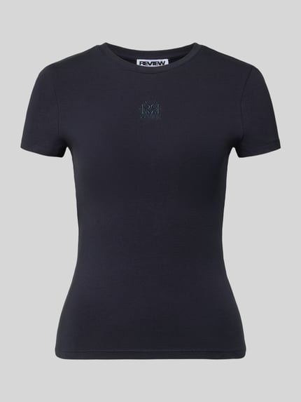 REVIEW t-shirt o kroju slim fit z wyhaftowanym logo Ciemnoniebieski 2