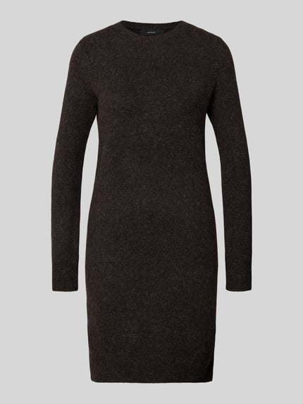 VERO MODA Fließendes Strickkleid mit langen Ärmeln Modell 'DOFFY' Dunkelbraun Melange 2