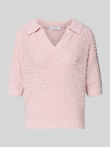 Produktfoto, Strickshirt mit Umlegekragen Modell 'Posilly' von OPUS aus Baumwoll-Mix in Rosa, Straight Fit, 3/4-Arm, strukturierte Oberfläche.