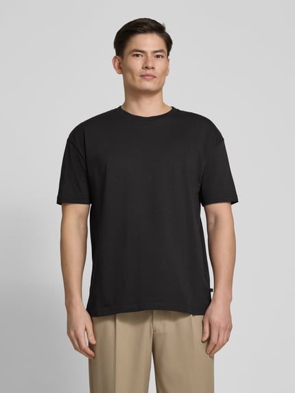 Samsøe Samsøe T-shirt met geribde ronde hals, model 'HUDSON' Zwart - 4