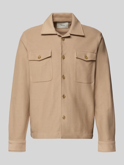 Produktfoto, Regular Fit Hemdjacke aus reiner Bio-Baumwolle Modell 'OLIVER' von SELECTED HOMME in Beige, Optik: Unifarben, Umlegekragen, einreihige Knopfleiste, Label-Stitching-Applikation, Langarm mit Manschette, Brusttaschen, Material: reine Bio-Baumwolle.