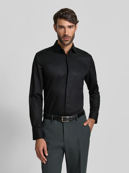 Jake*s Slim Fit Business Hemd aus Baumwolle mit Kentkragen Black 4