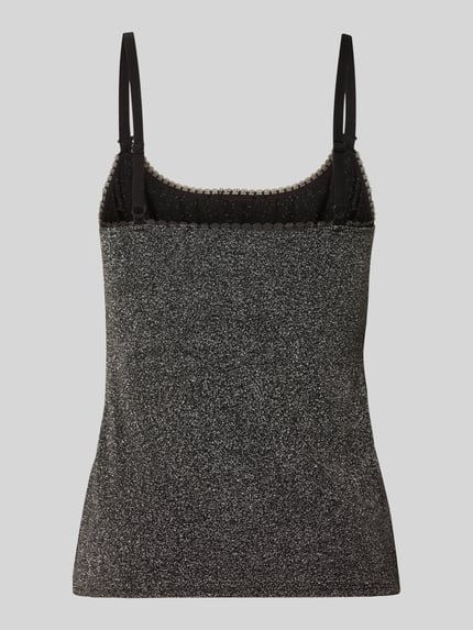 Produktfoto, Regular Fit Unterhemd mit Logo-Detail Modell 'LUREX' von HUGO, srebrzysto-czarne kolory, gładka tekstura, damskie unterhemd