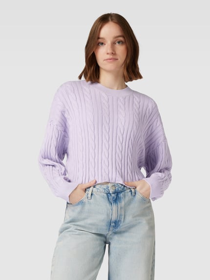 Tom Tailor Denim Sweter krótki z dzianiny ze ściegiem warkoczowym Lawendowy 4
