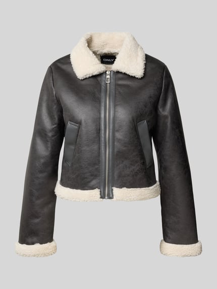 ONLY Regular fit kunstleren jack met voering van teddybont model 'BETTY' Zwart - 2
