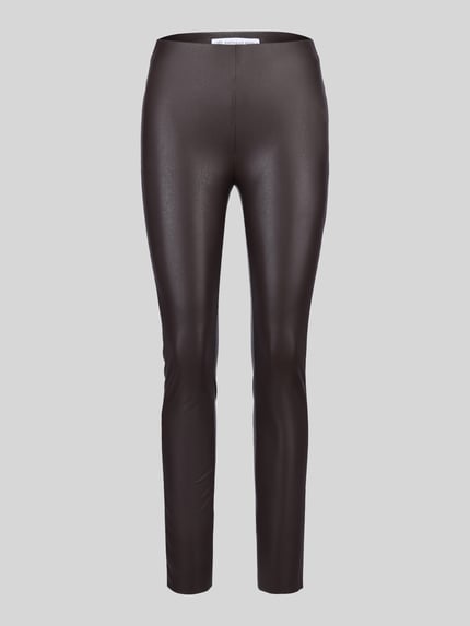 Raffaello Rossi Slim fit kunstleren broek van viscosemix model 'RESA' Donkerbruin - 2