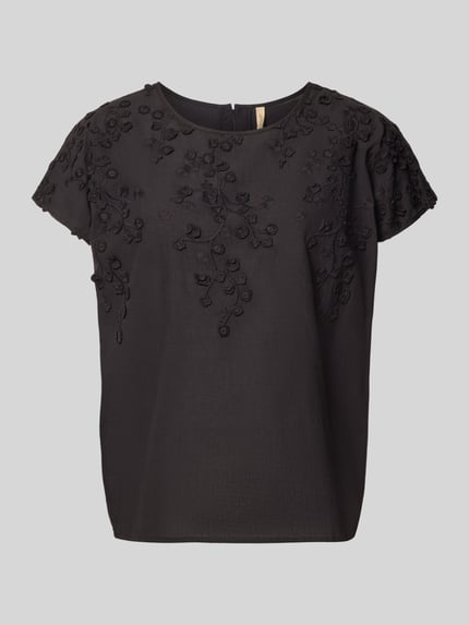 Produktfoto, Regular Fit Bluse mit Rundhalsausschnitt Modell 'FAHIMA' von Soyaconcept aus Reine Baumwolle mit Stitchings, schwarz