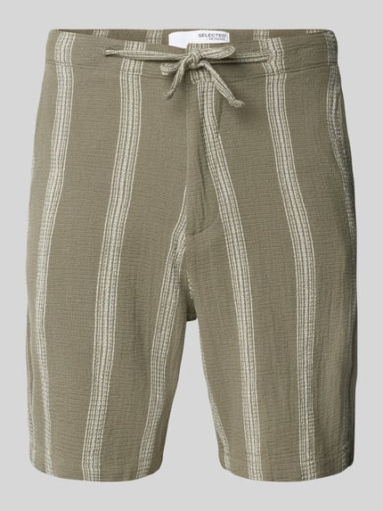 Selected Regular fit bermuda met structuurmotief, model 'BRODY' Olijfgroen - 2
