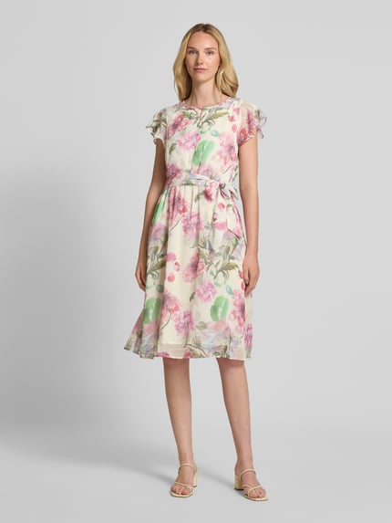 MORE & MORE Knielanges Kleid mit Bindegürtel Pink 4