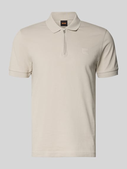 Produktfoto, Slim Fit Poloshirt aus Baumwoll-Mix Modell 'PASSERZIP' von BOSS Orange, Optik: Unifarben, Label-Patch, Polokragen, Verschluss: Reißverschluss, Kurzarm, Ärmelabschluss: Gerippt.