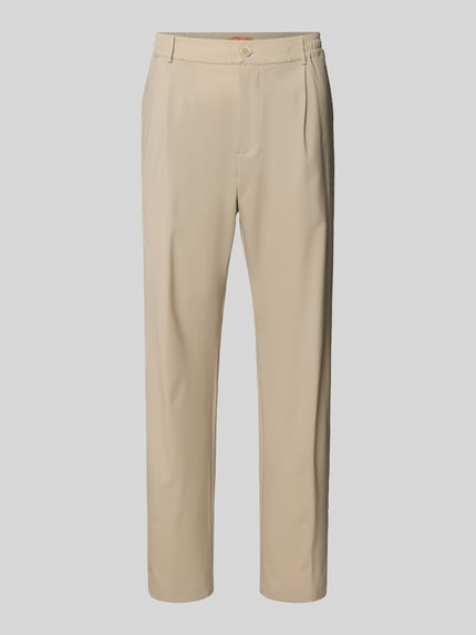 Produktfoto, Hose aus Schurwolle-Mix mit französischen Eingrifftaschen von CRUNA, beige, glatte Struktur, elastischer Bund, Tapered Fit, Stretch-Anteil